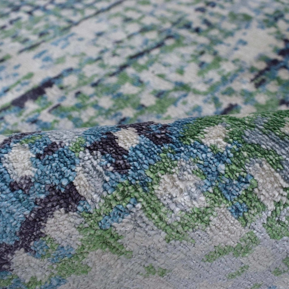 Modern Contemporary Blue and Green Hand Knotted Bamboo Silk 8x10 Area Rug