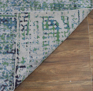 Modern Contemporary Blue and Green Hand Knotted Bamboo Silk 8x10 Area Rug