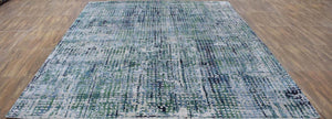 Modern Contemporary Blue and Green Hand Knotted Bamboo Silk 8x10 Area Rug