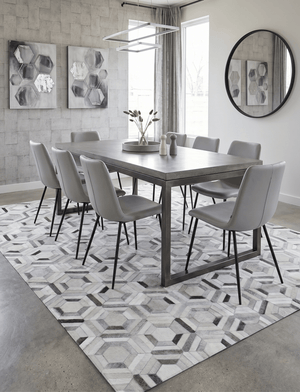 Modern Handmade Ivory and Silver Genuine Leather Area Rug