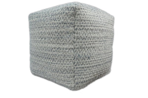 Modern Ivory and Gray Handwoven Viscose Pouf