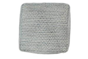 Modern Ivory and Gray Handwoven Viscose Pouf