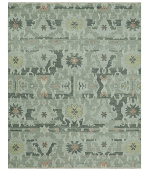 Modern Ikat Design Silver And Blue  8X10 Hand Knotted wool rug