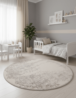 Modern Lace Border Beige Hand Tufted 5x5 Wool Area Rug