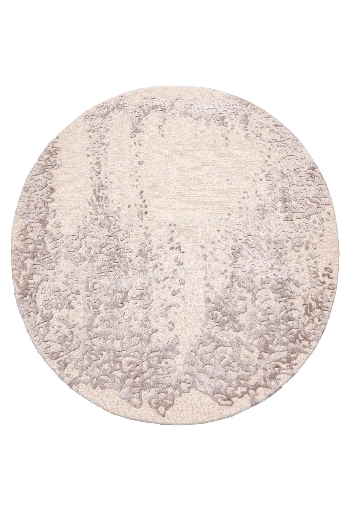 Modern Lace Border Beige Hand Tufted 5x5 Wool Area Rug