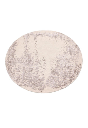 Modern Lace Border Beige Hand Tufted 5x5 Wool Area Rug
