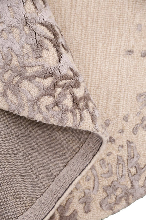 Modern Lace Border Beige Hand Tufted 5x5 Wool Area Rug