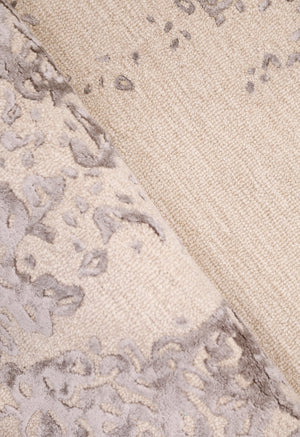 Modern Lace Border Beige Hand Tufted 5x5 Wool Area Rug