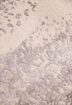 Modern Lace Border Beige Hand Tufted 5x5 Wool Area Rug