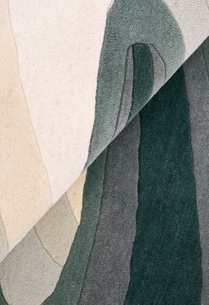 Modern Layered Pattern Green Hand Tufted 5x8 Wool Rug