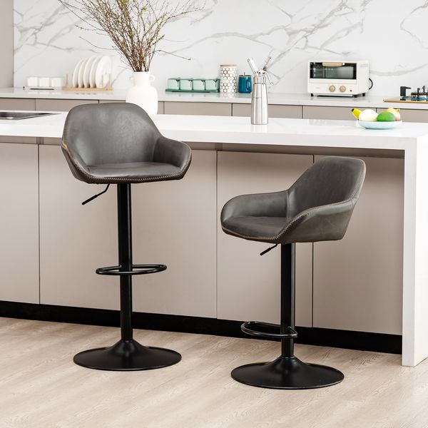 Modern leatherette gaslift adjustable swivel bar stools, set of 2 - Tuesday Morning - Table & Bar Stools