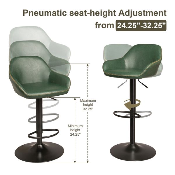 Modern leatherette gaslift adjustable swivel bar stools, set of 2 - Tuesday Morning - Table & Bar Stools