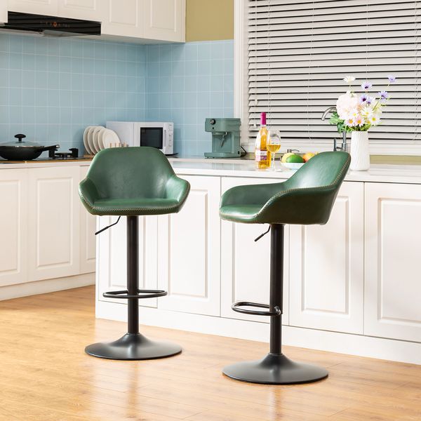 Modern leatherette gaslift adjustable swivel bar stools, set of 2 - Tuesday Morning - Table & Bar Stools