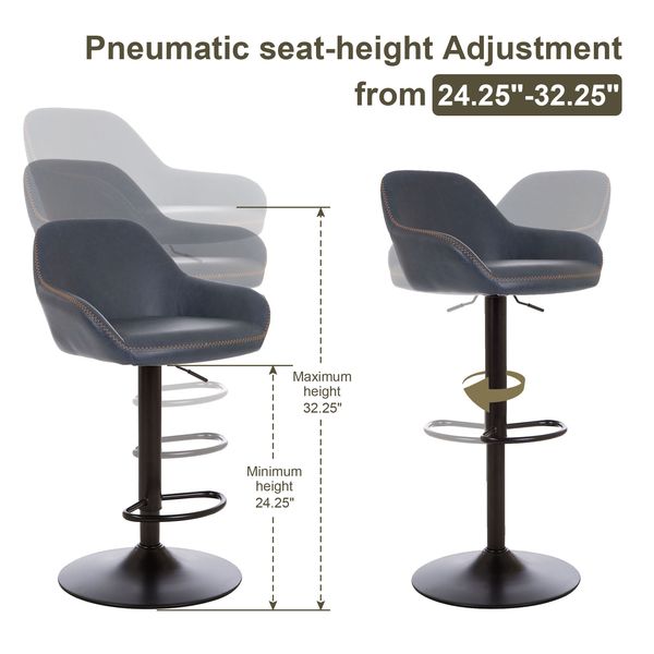 Modern leatherette gaslift adjustable swivel bar stools, set of 2 - Tuesday Morning - Table & Bar Stools