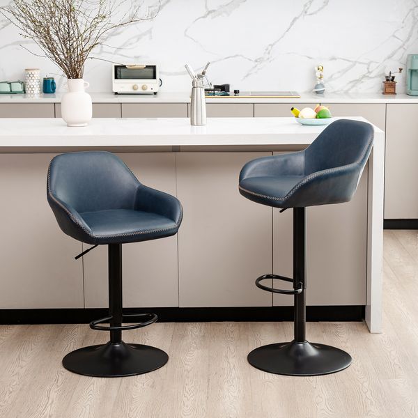 Modern leatherette gaslift adjustable swivel bar stools, set of 2 - Tuesday Morning - Table & Bar Stools