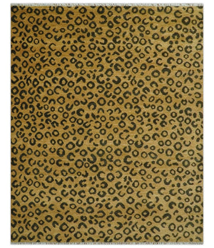 Modern leopard Design Hand knotted Golden-Brown and Charcoal Custom Made wool rug