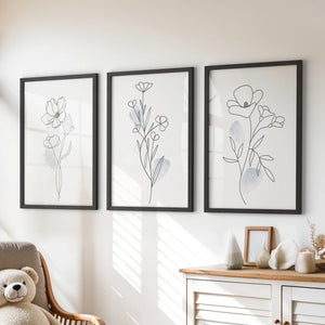 Black and White Botanical Prints. Modern Minimalist Line Art