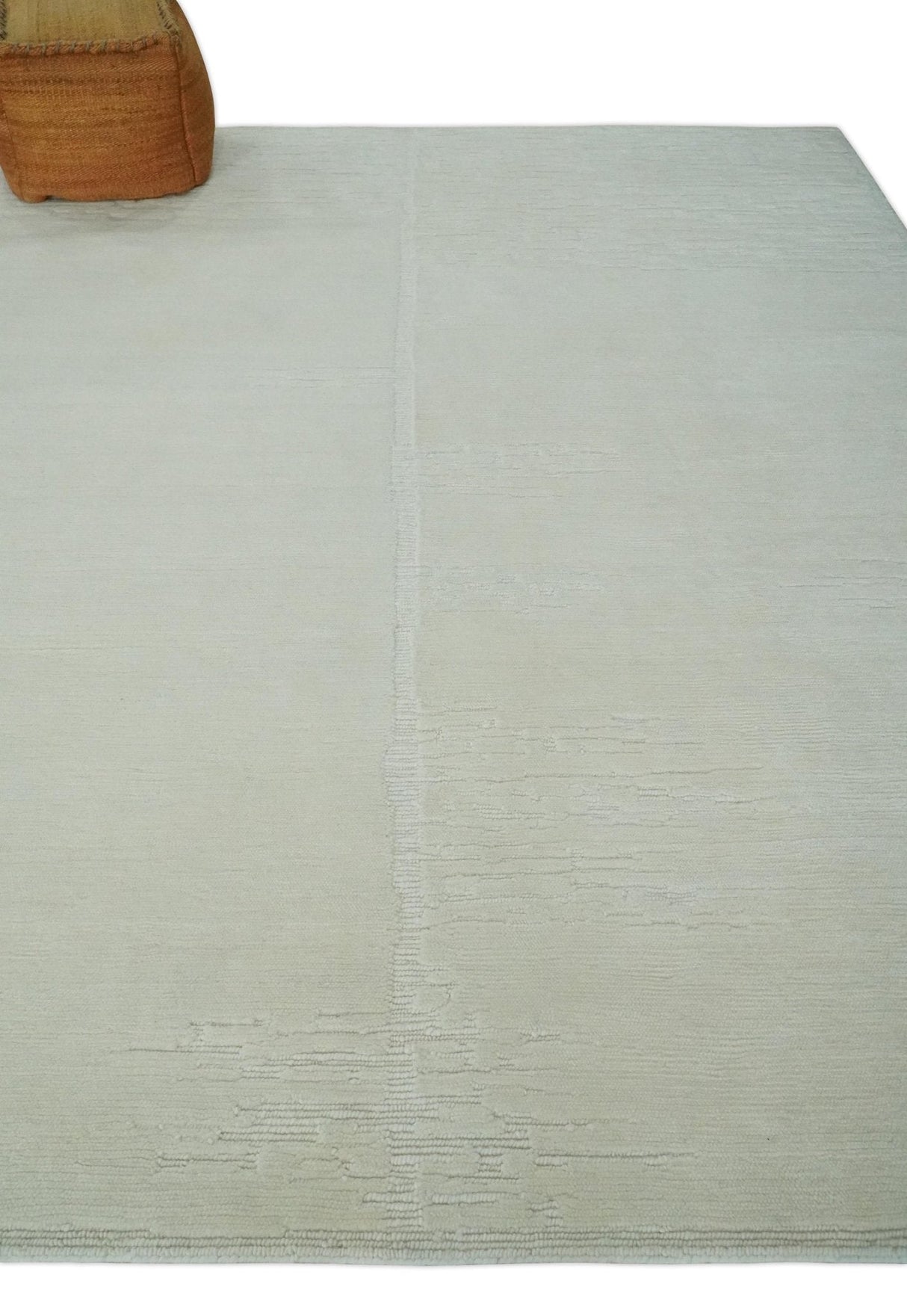 Modern Loop Cut Pile Solid plane Beige Hand Knotted 8x10 Wool Area Rug