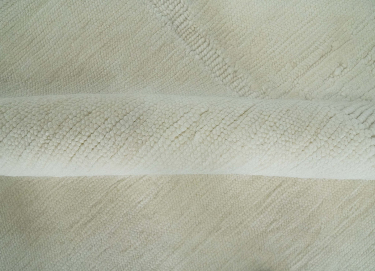 Modern Loop Cut Pile Solid plane Beige Hand Knotted 8x10 Wool Area Rug