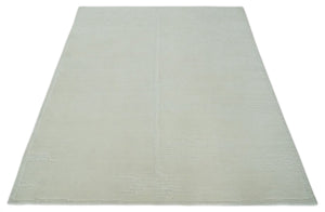 Modern Loop Cut Pile Solid plane Beige Hand Knotted 8x10 Wool Area Rug