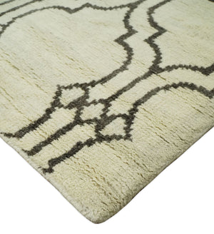 Modern Moroccan Trellis 6x8 Ivory and Brown Natural Farmhouse Wool Hand Woven Rug