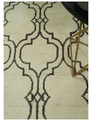 Modern Moroccan Trellis 6x8 Ivory and Brown Natural Farmhouse Wool Hand Woven Rug