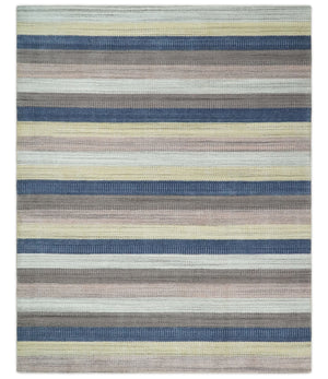 Modern Stripes Design 8x10 Hand Made Multicolor Blended Wool Area Rug