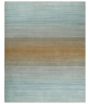 Modern 8x10 Hand Made Silver and Brown Blended Wool Flatwoven Area Rug