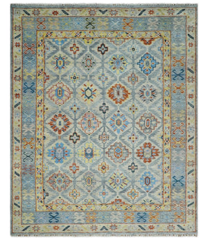 Silver and Mustard Traditional Hand Knotted Custom Made Wool Area Rug