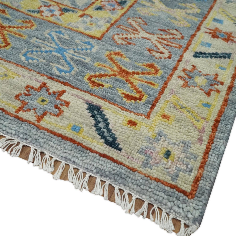 Silver and Mustard Traditional Hand Knotted Custom Made Wool Area Rug