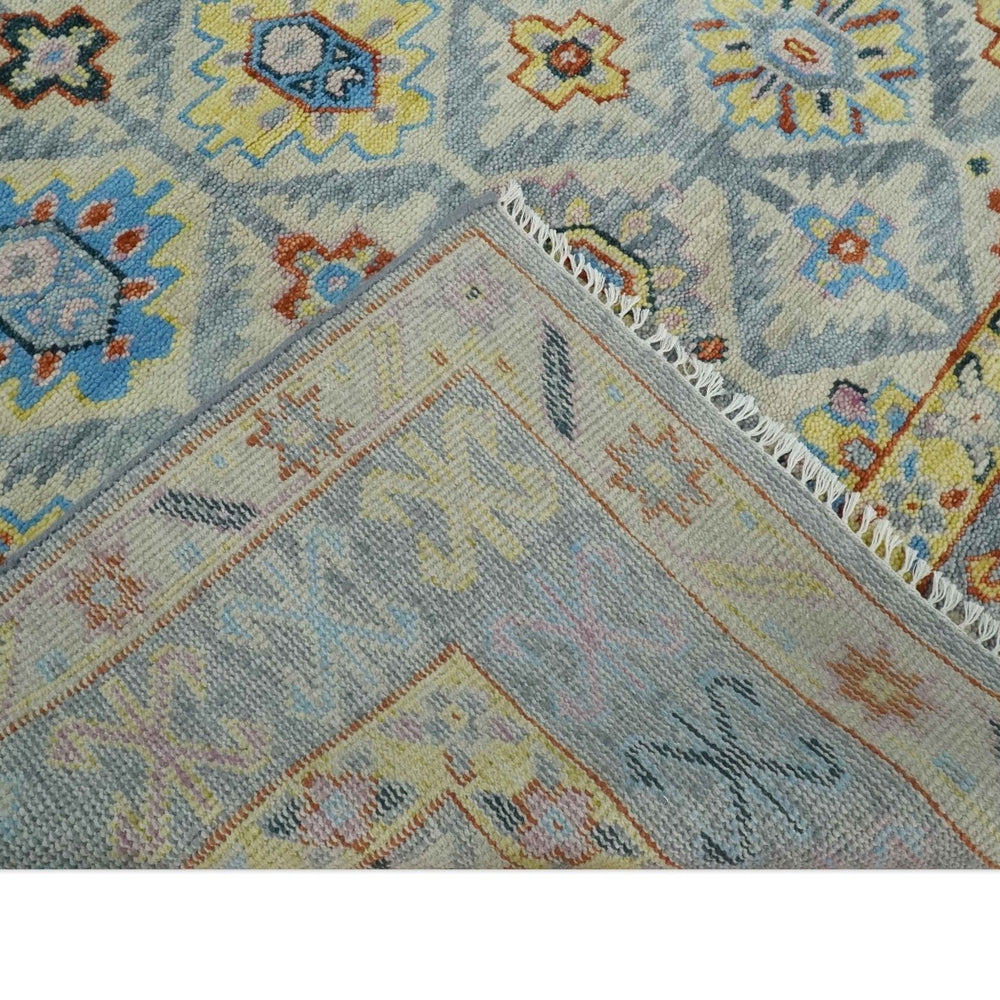 Silver and Mustard Traditional Hand Knotted Custom Made Wool Area Rug
