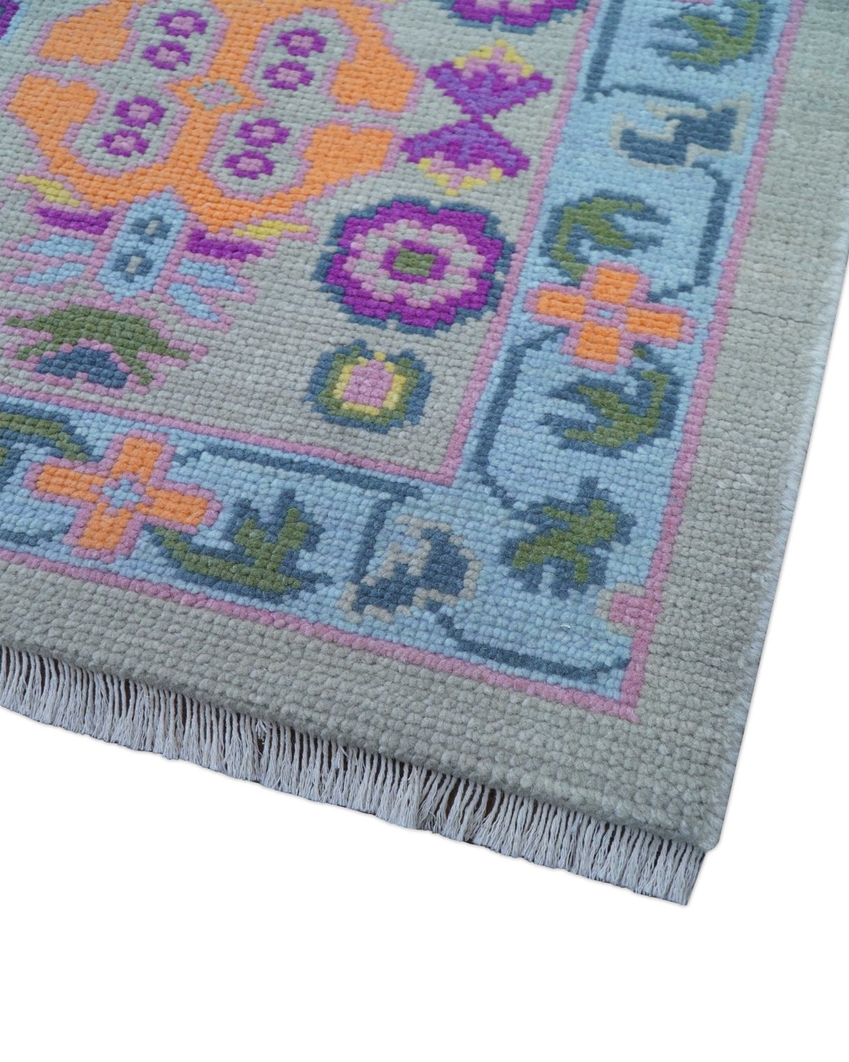 Modern Oushak Made to Order Purple And Ivory Hand Knotted Wool Rug
