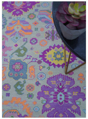 Modern Oushak Made to Order Purple And Ivory Hand Knotted Wool Rug