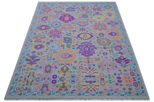 Modern Oushak Made to Order Purple And Ivory Hand Knotted Wool Rug