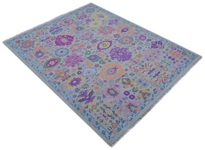 Modern Oushak Made to Order Purple And Ivory Hand Knotted Wool Rug