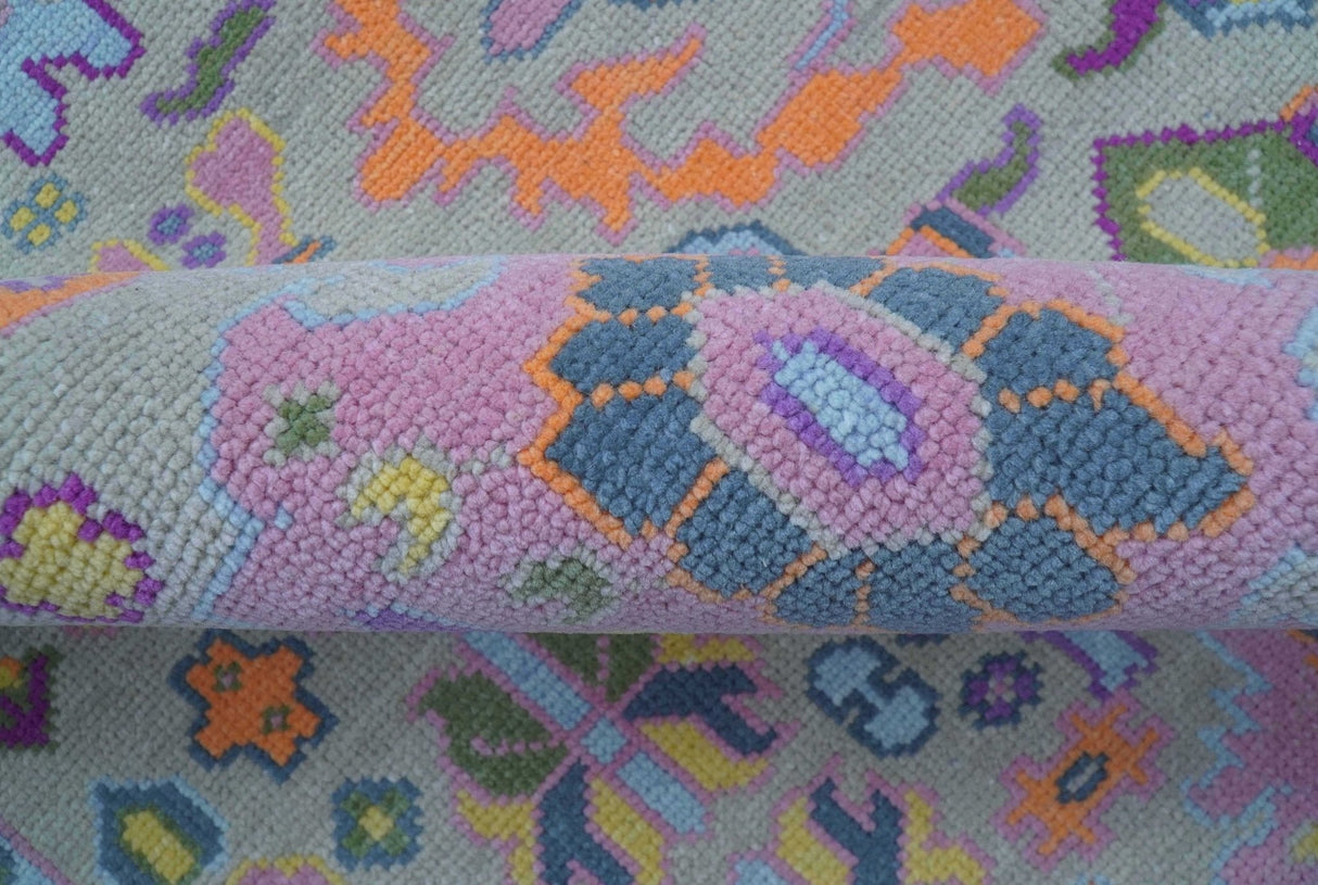 Modern Oushak Made to Order Purple And Ivory Hand Knotted Wool Rug