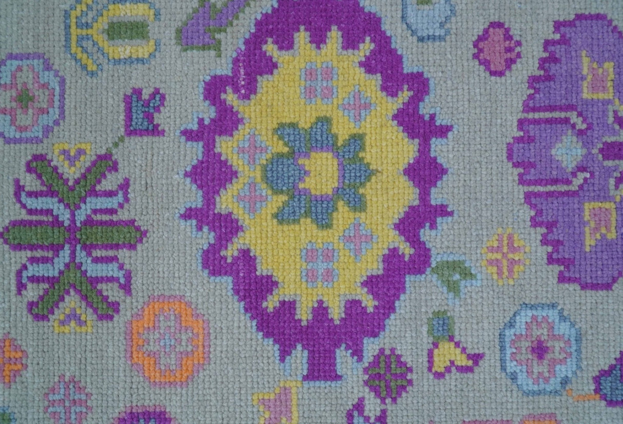 Modern Oushak Made to Order Purple And Ivory Hand Knotted Wool Rug