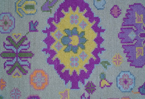Modern Oushak Made to Order Purple And Ivory Hand Knotted Wool Rug