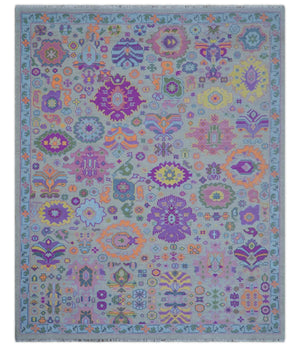Modern Oushak Made to Order Purple And Ivory Hand Knotted Wool Rug
