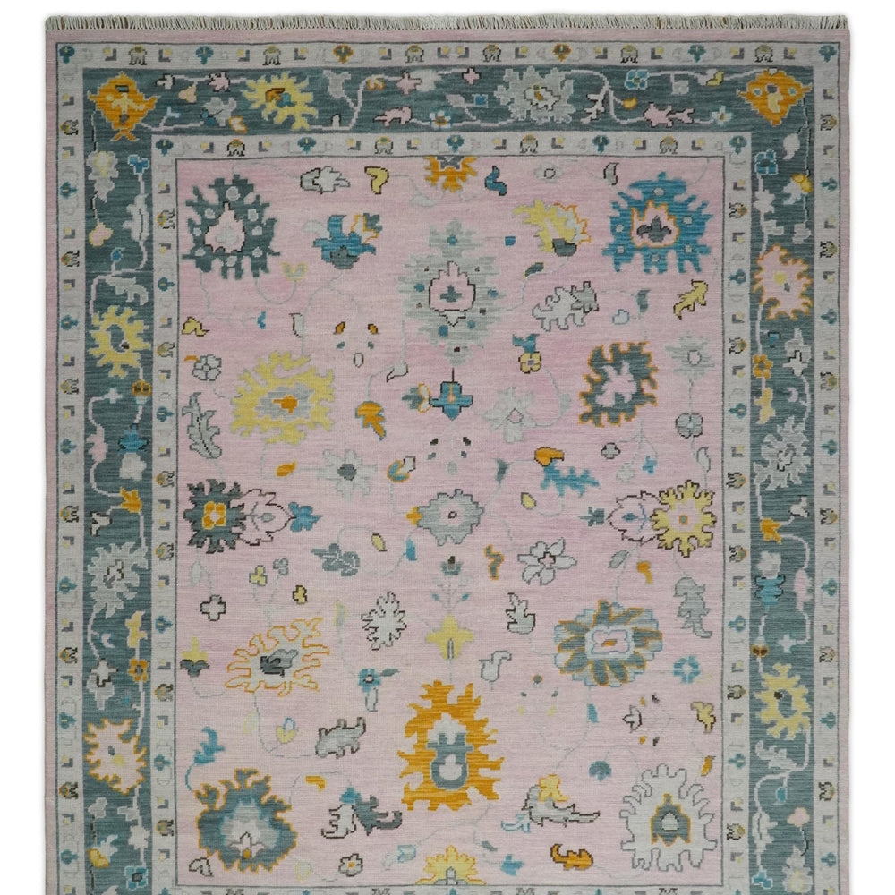 Custom Made Pink and Gray Hand knotted Traditional Oushak wool Area Rug