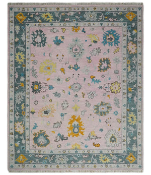 Custom Made Pink and Gray Hand knotted Traditional Oushak wool Area Rug