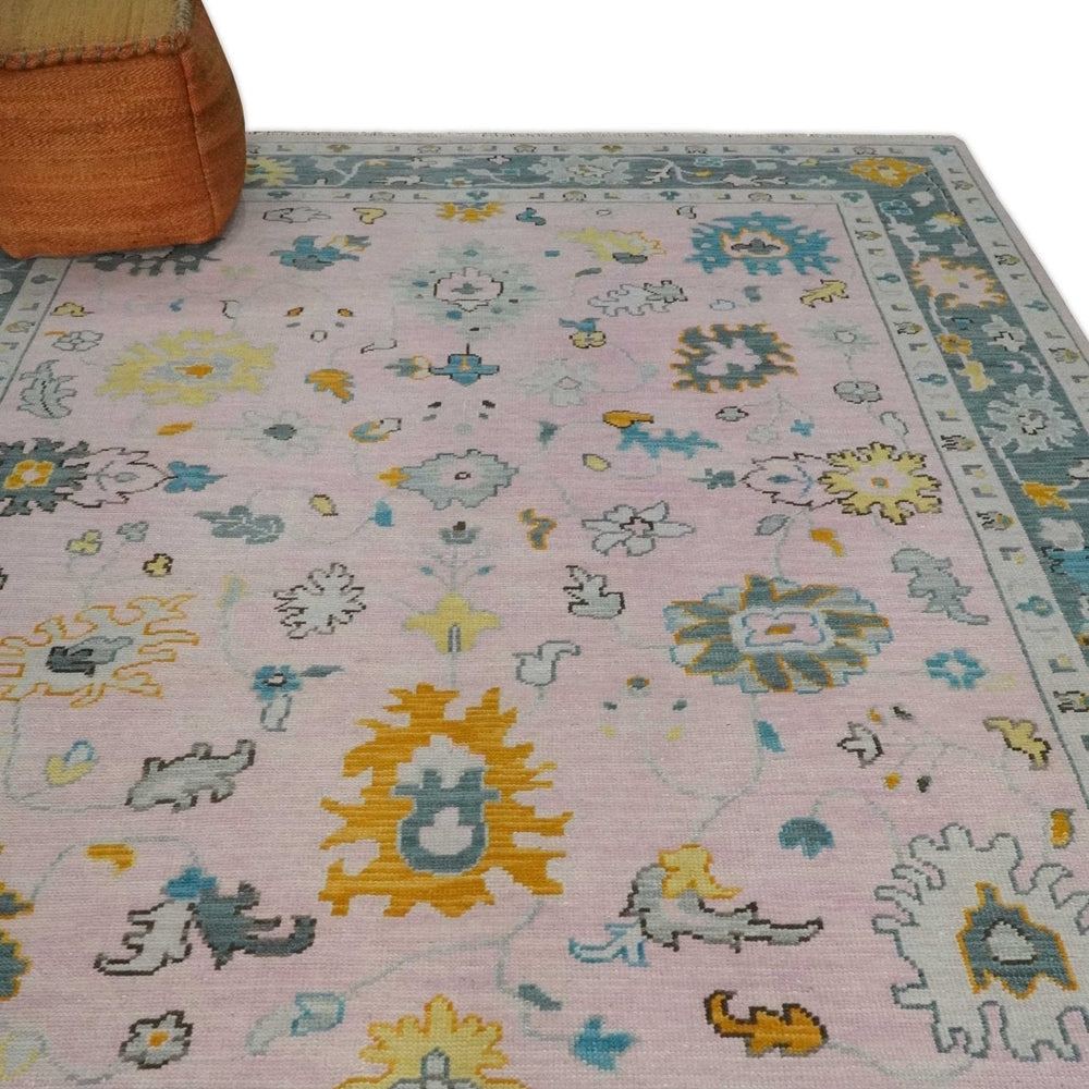 Custom Made Pink and Gray Hand knotted Traditional Oushak wool Area Rug