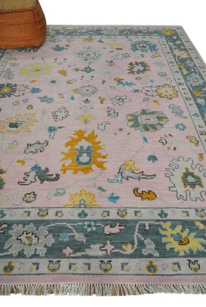 Custom Made Pink and Gray Hand knotted Traditional Oushak wool Area Rug