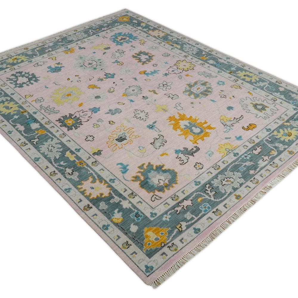 Custom Made Pink and Gray Hand knotted Traditional Oushak wool Area Rug