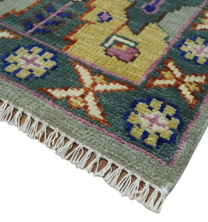 Hand knotted Green And Pink Traditional large design Custom Made wool Area Rug