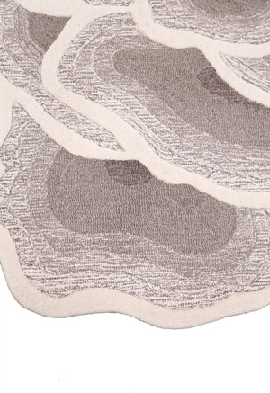 Modern Petal Layers Ivory Hand Tufted 6x8 Wool Area Rug