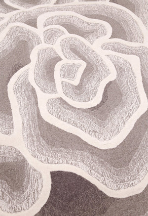Modern Petal Layers Ivory Hand Tufted 6x8 Wool Area Rug