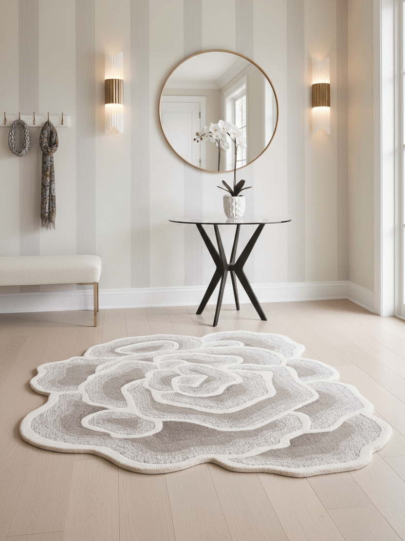 Modern Petal Layers Ivory Hand Tufted 6x8 Wool Area Rug