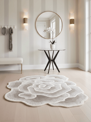 Modern Petal Layers Ivory Hand Tufted 6x8 Wool Area Rug
