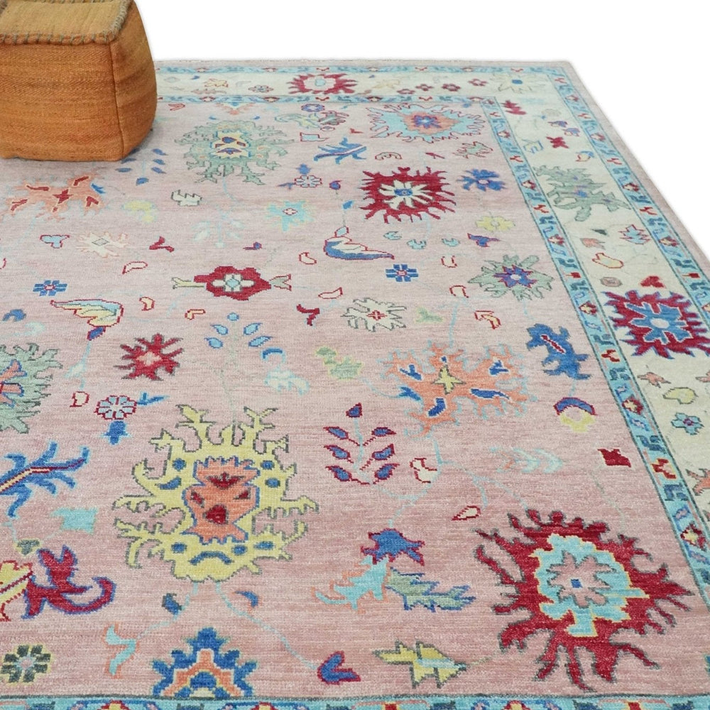 Modern Pink Rug 8x10 and 9x12 Wool Colorful Hand knotted Oushak Area Rug